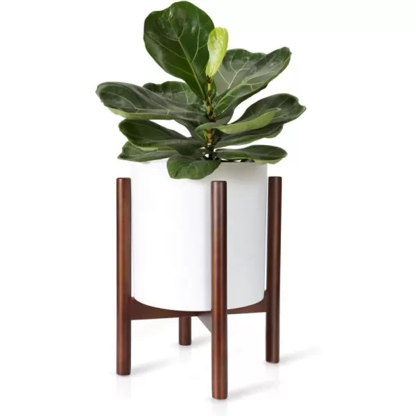 Mkono Plant Stand Mid Century Wood Flower Pot Holder Plant Pot NOT Included Modern Potted Stand Indoor Display Rack Rustic Decor Up to 10 Inch Planter BrownDark Brown