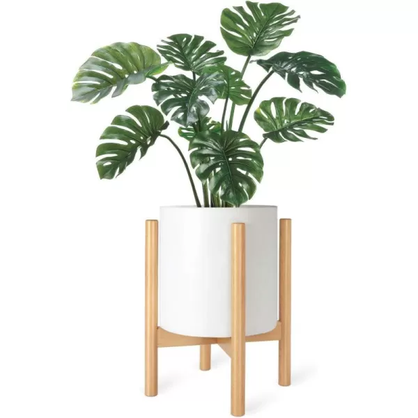 Mkono Plant Stand Mid Century Wood Flower Pot Holder Plant Pot NOT Included Modern Potted Stand Indoor Display Rack Rustic Decor Up to 10 Inch Planter BrownNatural