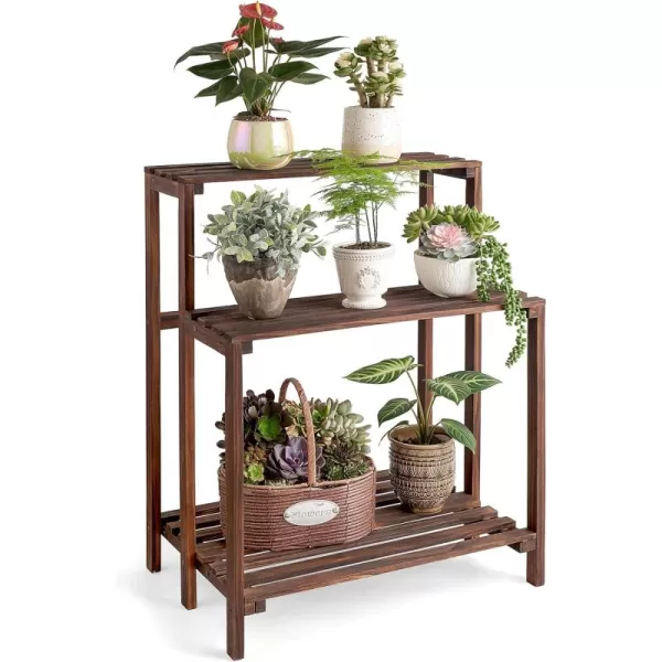 Mkono Wood Plant Stand 3 Tier Plant Shelf Indoor Outdoor Flower Pot Display Shelf Rack Garden Potting Bench Multiple Ladder Stand Planter Holder for Home Patio Lawn Living Room Corner Balcony