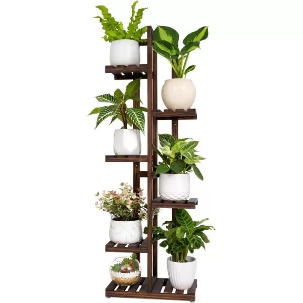 Mkono Wood Plant Stand 6 Tier 7 Potted Plant Shelf Indoor Outdoor Tall Multitiered Flower Pot Holder Modern Ladder Storage Rack Display Planter for Patio Garden Corner Balcony Living Room Brown