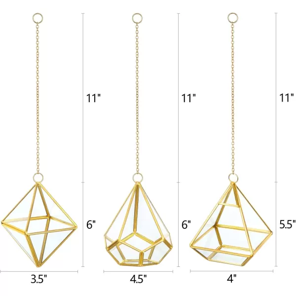 Mkono 3 Pcs Small Hanging Glass Terrarium Geometric Container Vertical Modern Planter Windowsill Decor Gift for Succulent Fern Moss Air Plants Miniature GardenGold