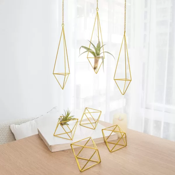 Mkono 4 Pack Air Plant Holder Metal Himmeli Decor Modern Geometric PlanterHanging Airplants Rack for Home for Plant LoversGold