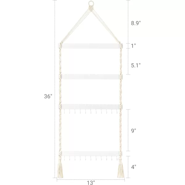 Mkono Hanging Jewelry Organizer Macrame Necklace Holder Wall Mounted Jewelry Hanger Earring Holder Organizer Boho Decor Over Door Jewelry Display Necklace Rack for Necklaces Bracelets Earrings