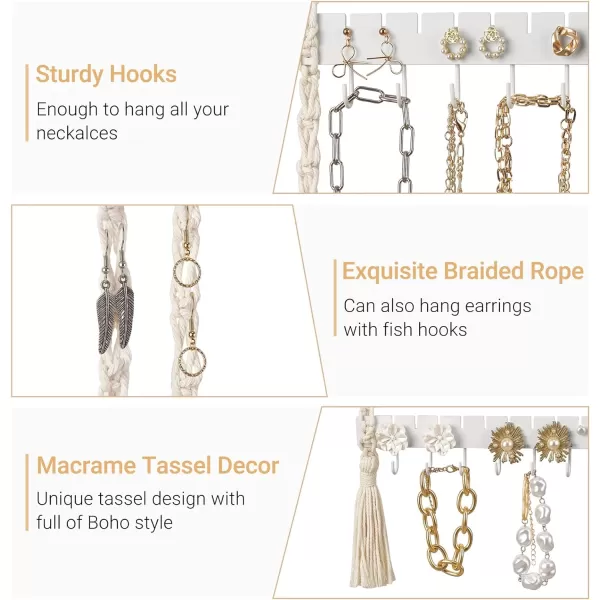 Mkono Hanging Jewelry Organizer Macrame Necklace Holder Wall Mounted Jewelry Hanger Earring Holder Organizer Boho Decor Over Door Jewelry Display Necklace Rack for Necklaces Bracelets Earrings