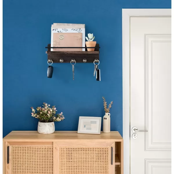 Mkono Key Holder Wall Mount Rustic Wood Key and Mail Organizer with Shelf and 5 Hooks Farmhouse Key Hanger Home Decor for Hallway Kitchen Entryway Apart