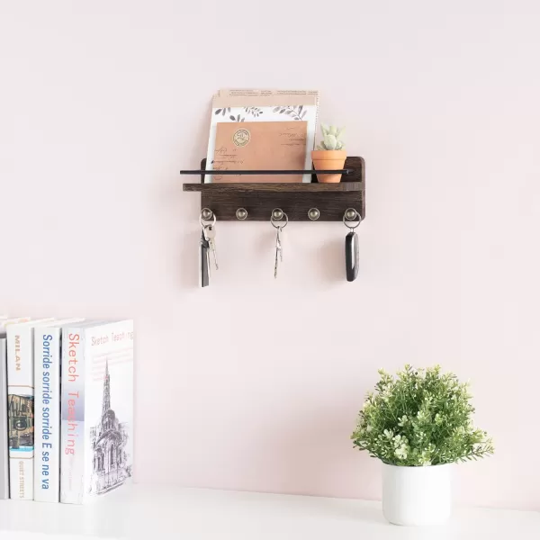 Mkono Key Holder Wall Mount Rustic Wood Key and Mail Organizer with Shelf and 5 Hooks Farmhouse Key Hanger Home Decor for Hallway Kitchen Entryway Apart