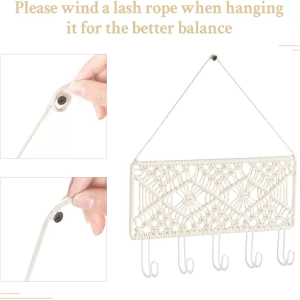 Mkono Key Holder for Wall Decorative Small Macrame Key Holder Boho Home Decor 5 Hooks Display Key Hanger for Entryway Hallway Bedroom Living Room