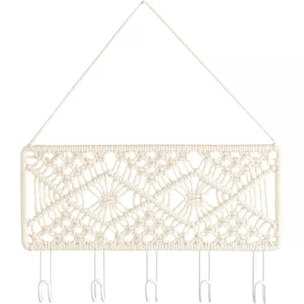 Mkono Key Holder for Wall Decorative Small Macrame Key Holder Boho Home Decor 5 Hooks Display Key Hanger for Entryway Hallway Bedroom Living Room