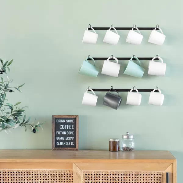 Mkono Mug Holder Wall Mounted Metal Coffee Cup Holder Hanging Coffee Mug Rack with 12 Cup Hooks Rustic Mug Hanger for Coffee BarKitchen Farmhouse Home DecorBlackSet of 3