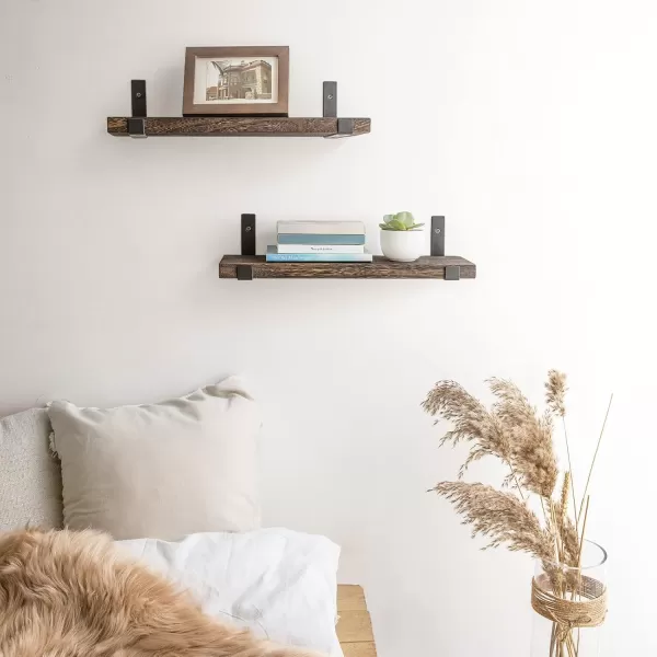 Mkono Rustic Wood Floating Shelves Wall Mounted Shelving Set of 2 Decorative Wall Storage Shelves with Lip Brackets for Bedroom Living Room Bathroom Kitchen Hallway Office2