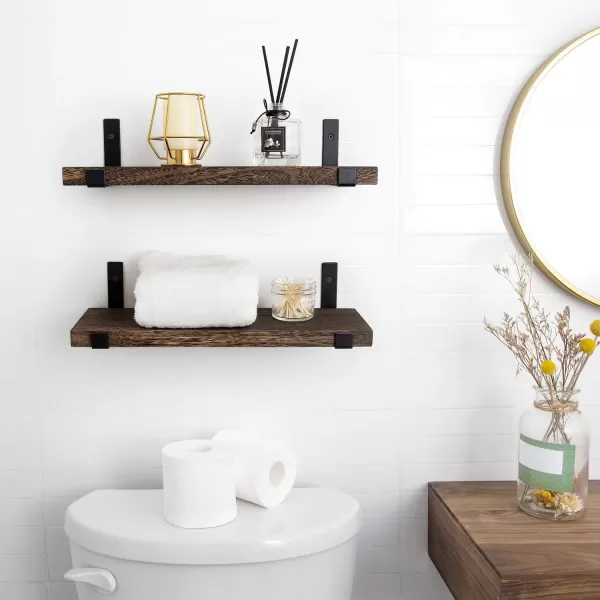 Mkono Rustic Wood Floating Shelves Wall Mounted Shelving Set of 2 Decorative Wall Storage Shelves with Lip Brackets for Bedroom Living Room Bathroom Kitchen Hallway Office2