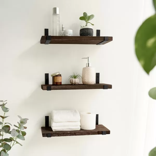 Mkono Rustic Wood Floating Shelves Wall Mounted Shelving Set of 2 Decorative Wall Storage Shelves with Lip Brackets for Bedroom Living Room Bathroom Kitchen Hallway Office2