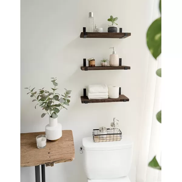 Mkono Rustic Wood Floating Shelves Wall Mounted Shelving Set of 2 Decorative Wall Storage Shelves with Lip Brackets for Bedroom Living Room Bathroom Kitchen Hallway Office3