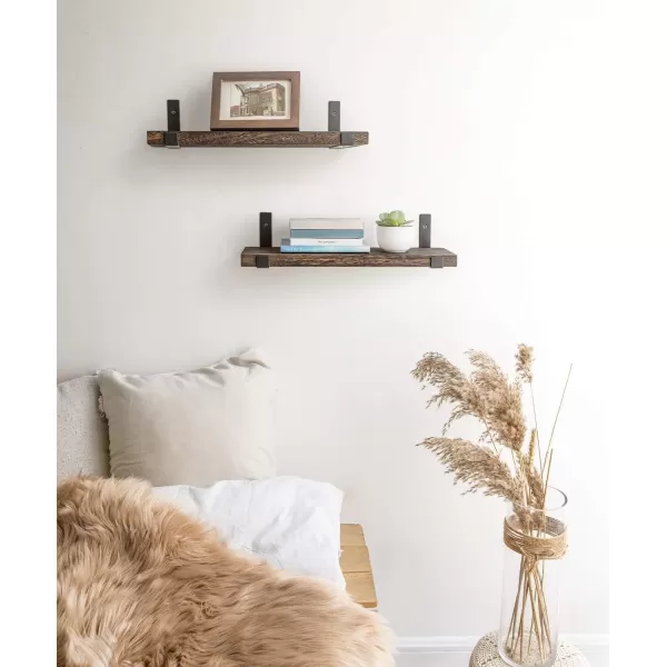 Mkono Rustic Wood Floating Shelves Wall Mounted Shelving Set of 2 Decorative Wall Storage Shelves with Lip Brackets for Bedroom Living Room Bathroom Kitchen Hallway Office2