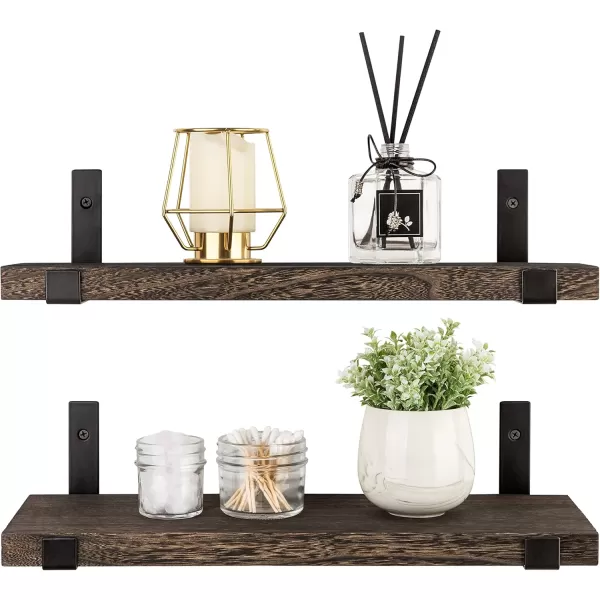Mkono Rustic Wood Floating Shelves Wall Mounted Shelving Set of 2 Decorative Wall Storage Shelves with Lip Brackets for Bedroom Living Room Bathroom Kitchen Hallway Office2