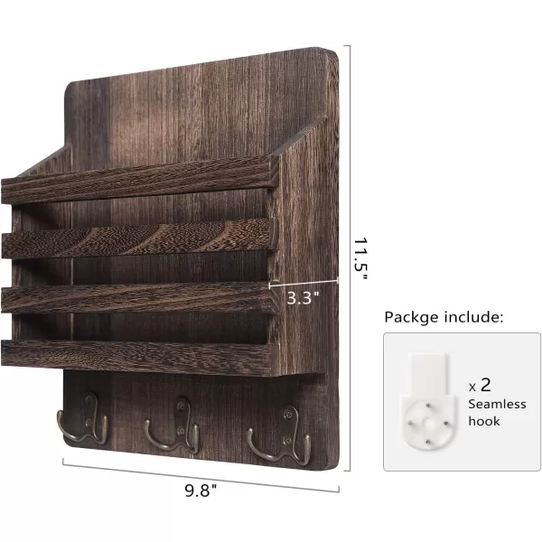 Mkono Rustic Wood Mail Bill Organizer Key Holder for Wall Wooden Small Mail Sorter with 3 Double Hooks for Mails Letter Bills Magazine Storage Organization Home Decor for Entryway Office Garage