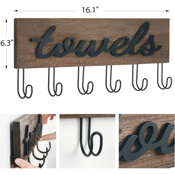 Mkono Towel Holder Wall Mounted Towel Rack Bathroom Decor Rustic Wood Towel Hooks to Hang Towels Bathroom Robe Coat Clothing Bath Towel Hanger Storage Home Decor Organizer MediumBrown