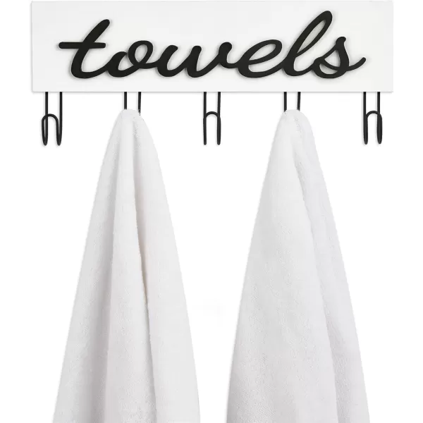 Mkono Towel Holder Wall Mounted Towel Rack Bathroom Decor Rustic Wood Towel Hooks to Hang Towels Bathroom Robe Coat Clothing Bath Towel Hanger Storage Home Decor Organizer MediumWhite