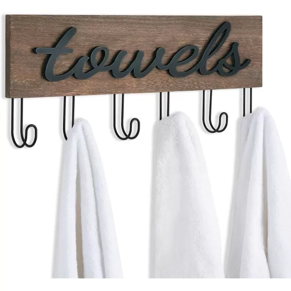 Mkono Towel Holder Wall Mounted Towel Rack Bathroom Decor Rustic Wood Towel Hooks to Hang Towels Bathroom Robe Coat Clothing Bath Towel Hanger Storage Home Decor Organizer MediumBrown