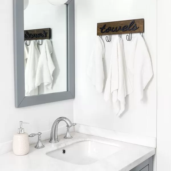 Mkono Towel Holder Wall Mounted Towel Rack Bathroom Decor Rustic Wood Towel Hooks to Hang Towels Bathroom Robe Coat Clothing Bath Towel Hanger Storage Home Decor Organizer MediumBrown