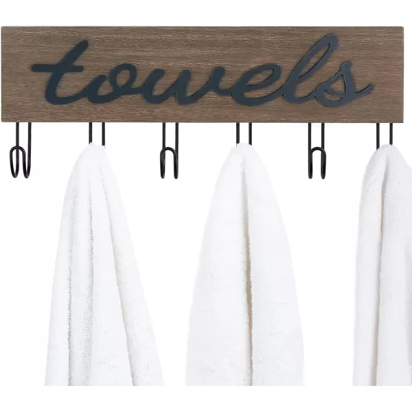 Mkono Towel Holder Wall Mounted Towel Rack Bathroom Decor Rustic Wood Towel Hooks to Hang Towels Bathroom Robe Coat Clothing Bath Towel Hanger Storage Home Decor Organizer MediumBrown
