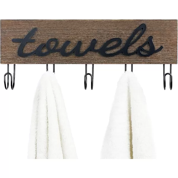 Mkono Towel Holder Wall Mounted Towel Rack Bathroom Decor Rustic Wood Towel Hooks to Hang Towels Bathroom Robe Coat Clothing Bath Towel Hanger Storage Home Decor Organizer MediumBrown