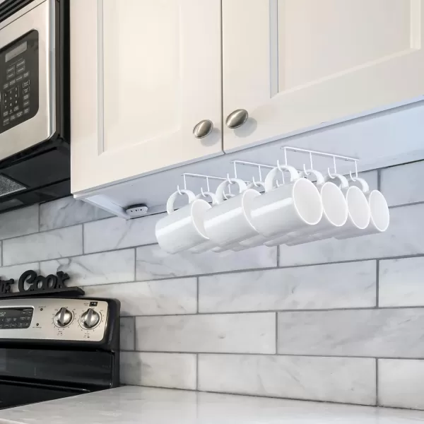 Mkono Under Cabinet Mug Hanger Set of 3 Metal Mug Hooks Coffee Cup Holder with 12 Hooks Simple Coffee Mug Organizer for Cabinet Shelf Modern Mug Storage Display Rack for Kitchen Coffee Bar BlackWhite