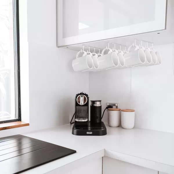 Mkono Under Cabinet Mug Hanger Set of 3 Metal Mug Hooks Coffee Cup Holder with 12 Hooks Simple Coffee Mug Organizer for Cabinet Shelf Modern Mug Storage Display Rack for Kitchen Coffee Bar BlackWhite