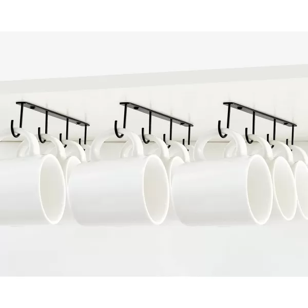 Mkono Under Cabinet Mug Hanger Set of 3 Metal Mug Hooks Coffee Cup Holder with 12 Hooks Simple Coffee Mug Organizer for Cabinet Shelf Modern Mug Storage Display Rack for Kitchen Coffee Bar BlackBlack