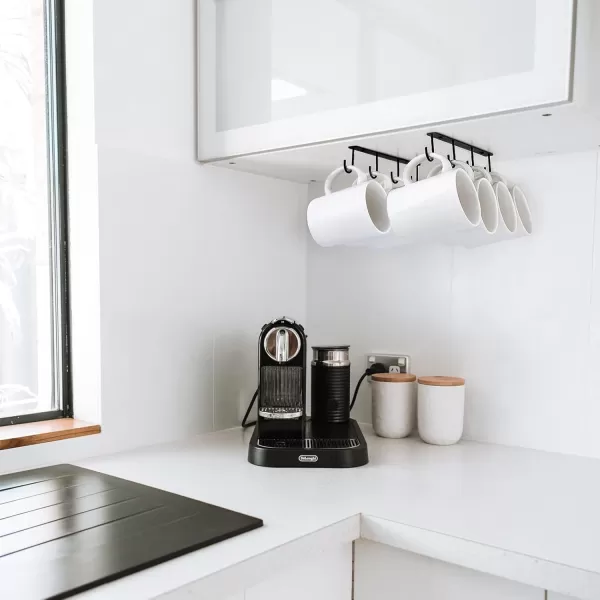 Mkono Under Cabinet Mug Hanger Set of 3 Metal Mug Hooks Coffee Cup Holder with 12 Hooks Simple Coffee Mug Organizer for Cabinet Shelf Modern Mug Storage Display Rack for Kitchen Coffee Bar BlackBlack