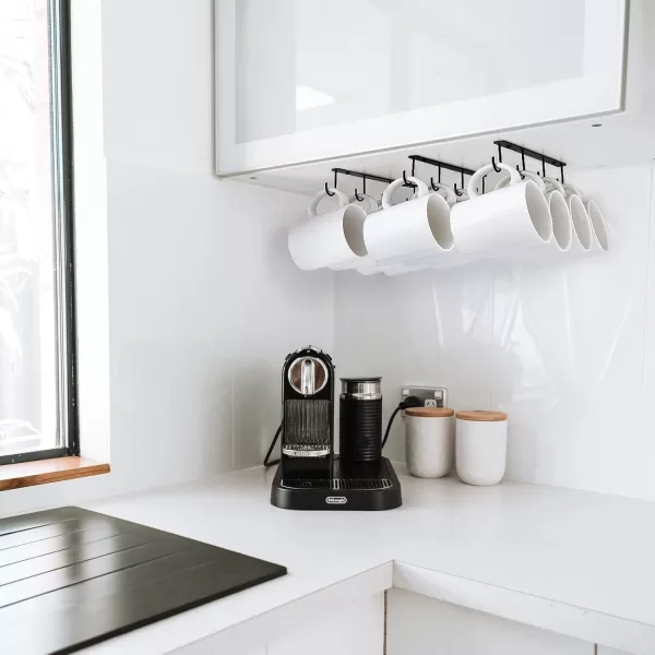 Mkono Under Cabinet Mug Hanger Set of 3 Metal Mug Hooks Coffee Cup Holder with 12 Hooks Simple Coffee Mug Organizer for Cabinet Shelf Modern Mug Storage Display Rack for Kitchen Coffee Bar BlackBlack