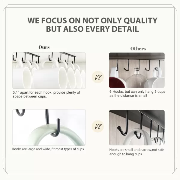 Mkono Under Cabinet Mug Hanger Set of 3 Metal Mug Hooks Coffee Cup Holder with 12 Hooks Simple Coffee Mug Organizer for Cabinet Shelf Modern Mug Storage Display Rack for Kitchen Coffee Bar BlackBlack