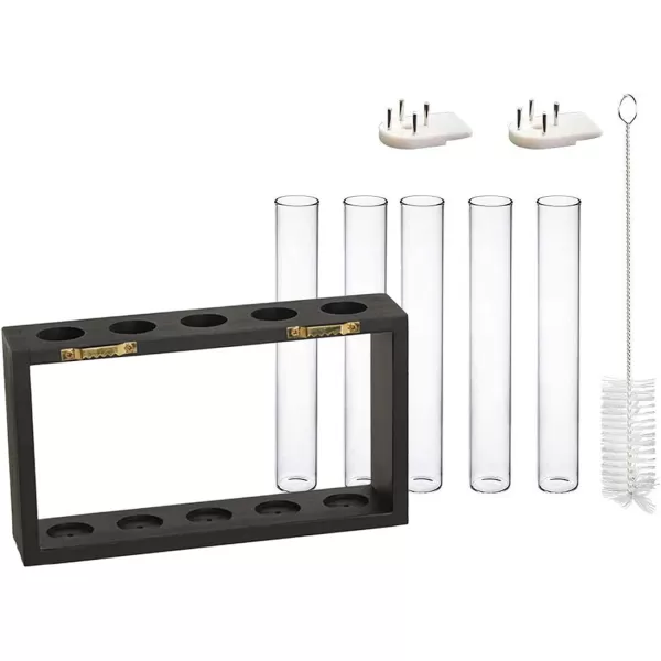 Mkono Wall Hanging Glass Planter Plant Terrarium Modern Flower Bud Vase in Wood Stand Rack Tabletop Terrarium for Propagating Hydroponic Plants Home Office Decoration with 5 Test Tube Medium BrownBlack