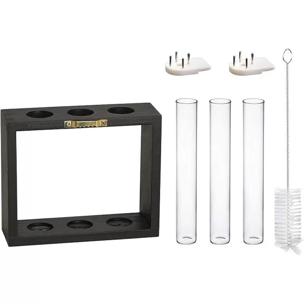 Mkono Wall Hanging Glass Planter Plant Terrarium Modern Flower Bud Vase in Wood Stand Rack Tabletop Terrarium for Propagating Hydroponic Plants Home Office Decoration with 5 Test Tube Medium BrownBlack