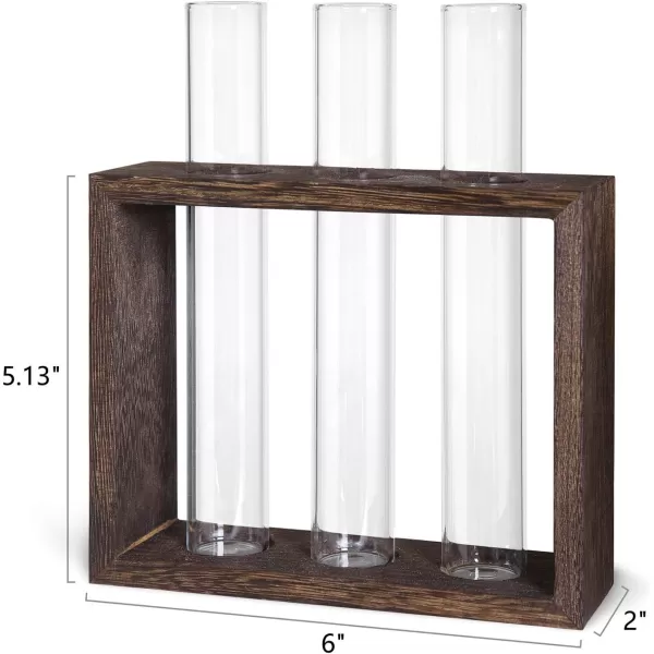 Mkono Wall Hanging Glass Planter Plant Terrarium Modern Flower Bud Vase in Wood Stand Rack Tabletop Terrarium for Propagating Hydroponic Plants Home Office Decoration with 5 Test Tube Medium BrownBrown