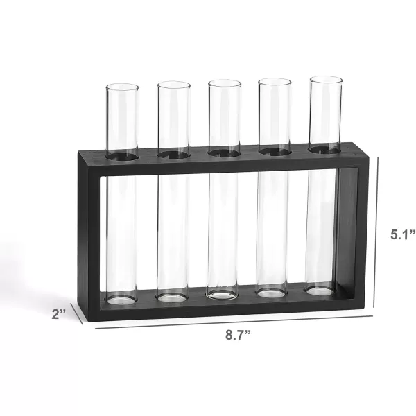 Mkono Wall Hanging Glass Planter Plant Terrarium Modern Flower Bud Vase in Wood Stand Rack Tabletop Terrarium for Propagating Hydroponic Plants Home Office Decoration with 5 Test Tube Medium BrownBlack