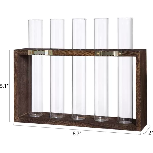 Mkono Wall Hanging Glass Planter Plant Terrarium Modern Flower Bud Vase in Wood Stand Rack Tabletop Terrarium for Propagating Hydroponic Plants Home Office Decoration with 5 Test Tube Medium BrownBrown