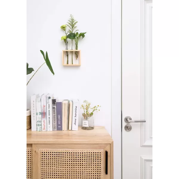 Mkono Wall Hanging Glass Planter Plant Terrarium Modern Flower Bud Vase in Wood Stand Rack Tabletop Terrarium for Propagating Hydroponic Plants Home Office Decoration with 5 Test Tube Medium BrownBeige