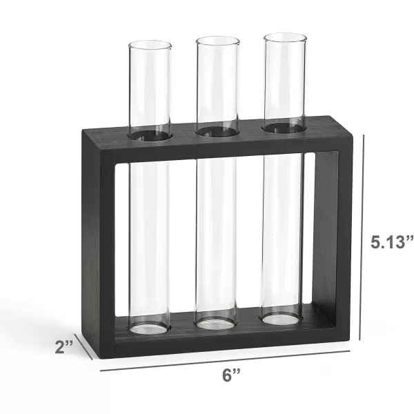 Mkono Wall Hanging Glass Planter Plant Terrarium Modern Flower Bud Vase in Wood Stand Rack Tabletop Terrarium for Propagating Hydroponic Plants Home Office Decoration with 5 Test Tube Medium BrownBlack