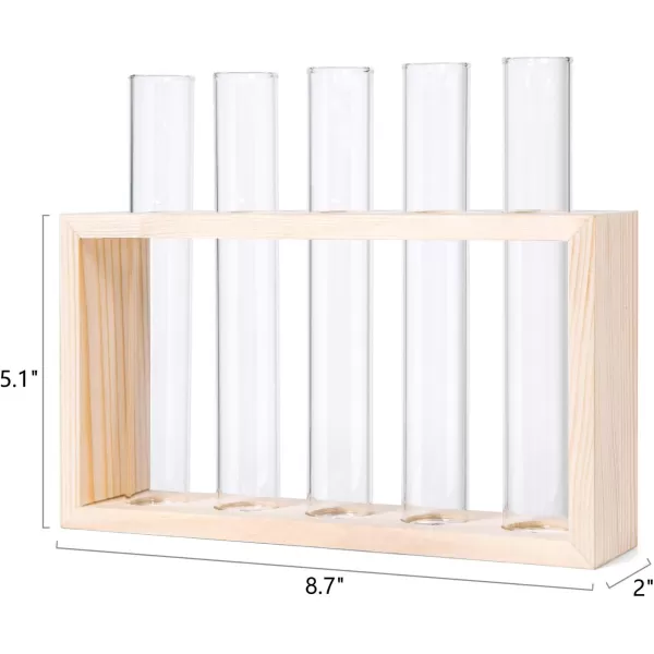 Mkono Wall Hanging Glass Planter Plant Terrarium Modern Flower Bud Vase in Wood Stand Rack Tabletop Terrarium for Propagating Hydroponic Plants Home Office Decoration with 5 Test Tube Medium BrownBeige