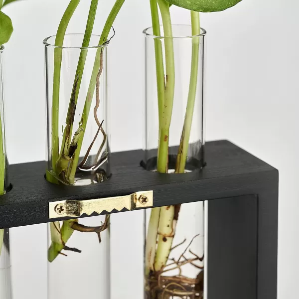 Mkono Wall Hanging Glass Planter Plant Terrarium Modern Flower Bud Vase in Wood Stand Rack Tabletop Terrarium for Propagating Hydroponic Plants Home Office Decoration with 5 Test Tube Medium BrownBlack
