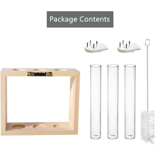 Mkono Wall Hanging Glass Planter Plant Terrarium Modern Flower Bud Vase in Wood Stand Rack Tabletop Terrarium for Propagating Hydroponic Plants Home Office Decoration with 5 Test Tube Medium BrownBeige