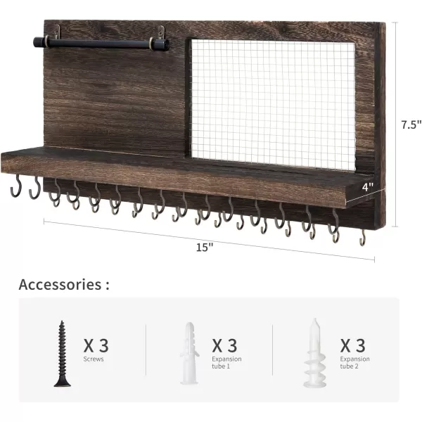 Mkono Wall Mounted Jewelry Organizer Rustic Necklace Holder Earring Display Rack with 30 Hooks and Shelf Wooden Hanging Necklace Hanger for Necklaces Earrings Bracelets Rings