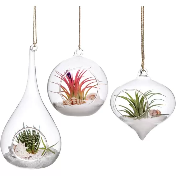Mkono 3 Pack Glass Hanging Planter Air Fern Holder Terrarium Plants Hanger Vase Home Christmas Decoration Gifts for Plant Lovers Succulent Moss Tillandsias Air Plants Globe Plant Not Included