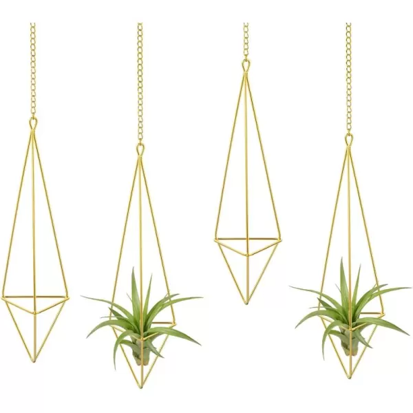Mkono 4 Pack Air Plant Holder Metal Himmeli Decor Modern Geometric PlanterHanging Airplants Rack for Home for Plant LoversGold