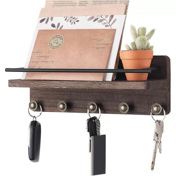 Mkono Key Holder Wall Mount Rustic Wood Key and Mail Organizer with Shelf and 5 Hooks Farmhouse Key Hanger Home Decor for Hallway Kitchen Entryway Apart