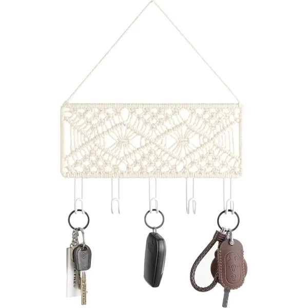 Mkono Key Holder for Wall Decorative Small Macrame Key Holder Boho Home Decor 5 Hooks Display Key Hanger for Entryway Hallway Bedroom Living Room