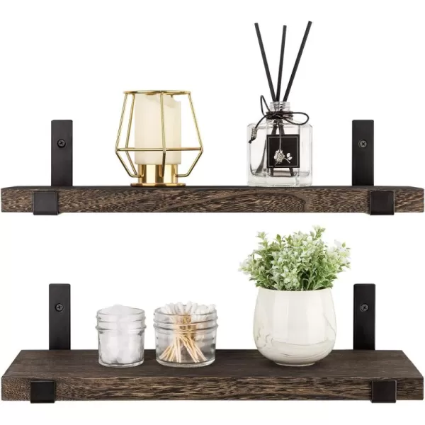 Mkono Rustic Wood Floating Shelves Wall Mounted Shelving Set of 2 Decorative Wall Storage Shelves with Lip Brackets for Bedroom Living Room Bathroom Kitchen Hallway Office2