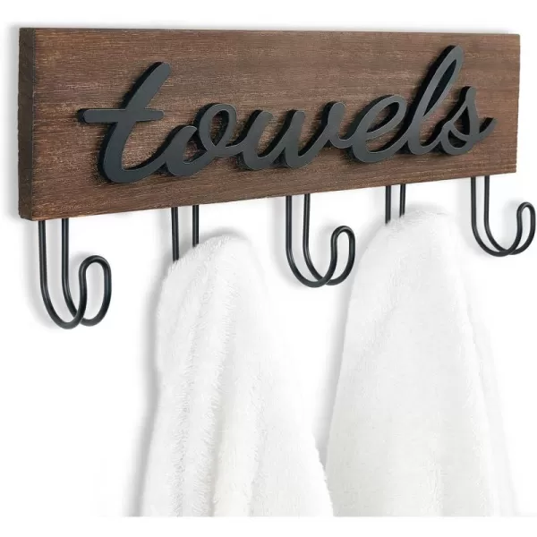 Mkono Towel Holder Wall Mounted Towel Rack Bathroom Decor Rustic Wood Towel Hooks to Hang Towels Bathroom Robe Coat Clothing Bath Towel Hanger Storage Home Decor Organizer MediumBrown