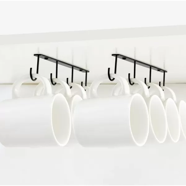 Mkono Under Cabinet Mug Hanger Set of 3 Metal Mug Hooks Coffee Cup Holder with 12 Hooks Simple Coffee Mug Organizer for Cabinet Shelf Modern Mug Storage Display Rack for Kitchen Coffee Bar BlackBlack